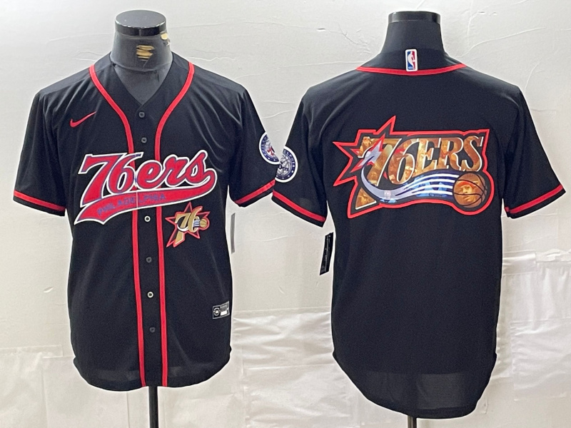 Men's Philadelphia 76ers Team Big Logo Black Cool Base Stitched Baseball Jersey 1 Men's Philadelphia 76ers Team Big Logo Black Cool Base Stitched Baseball Jersey 1