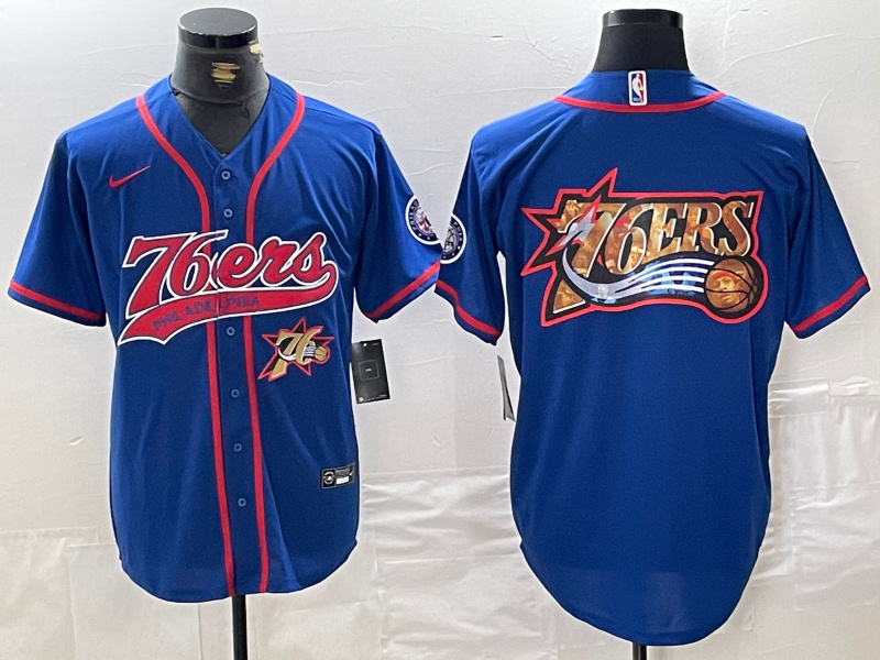 Men's Philadelphia 76ers Team Big Logo Royal Cool Base Stitched Baseball Jerseys Men's Philadelphia 76ers Team Big Logo Royal Cool Base Stitched Baseball Jerseys