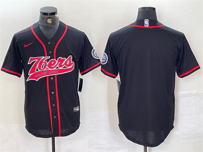 Men's Philadelphia 76ers Blank Black Cool Base Stitched Baseball Jersey Men's Philadelphia 76ers Blank Black Cool Base Stitched Baseball Jersey