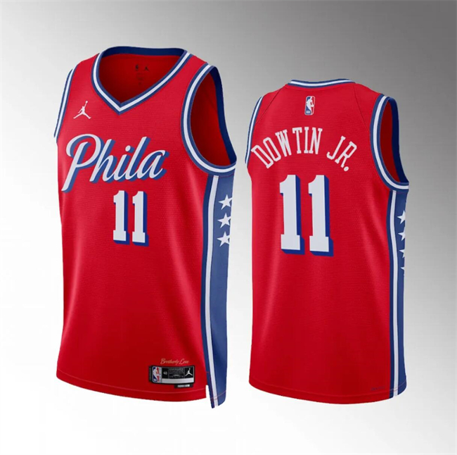 Men's Philadelphia 76ers #11 Jeff Dowtin Jr Red Statement Edition Stitched Jersey Men's Philadelphia 76ers #11 Jeff Dowtin Jr Red Statement Edition Stitched Jersey