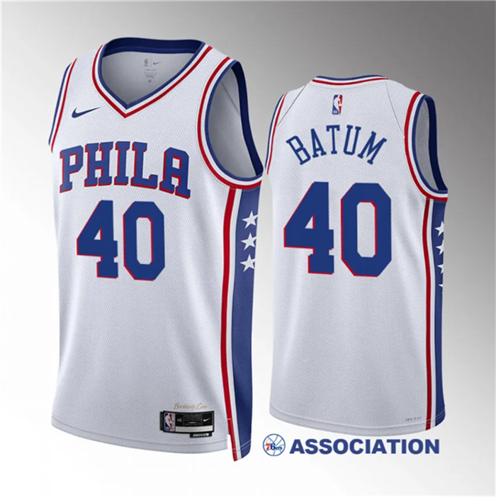 Men's Philadelphia 76ers #40 Nicolas Batum White Association Edition Stitched Jersey Men's Philadelphia 76ers #40 Nicolas Batum White Association Edition Stitched Jersey