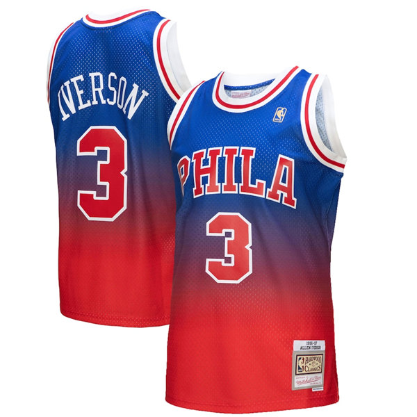 Men's Philadelphia 76ers #3 Allen Iverson Red Royal Mitchell & Ness Swingman Stitched Jersey Men's Philadelphia 76ers #3 Allen Iverson Red Royal Mitchell & Ness Swingman Stitched Jersey