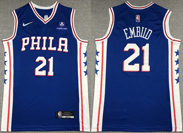 Men's Philadelphia 76ers #21 Joel Embiid Royal 75th Anniversary Icon Edition Swingman Stitched Jersey Men's Philadelphia 76ers #21 Joel Embiid Royal 75th Anniversary Icon Edition Swingman Stitched Jersey