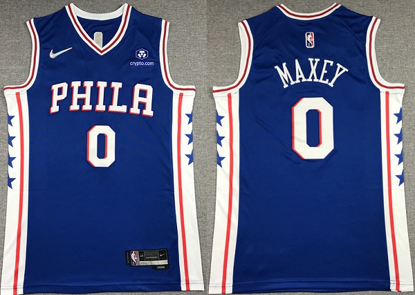 Men's Philadelphia 76ers #0 Tyrese Maxey Royal 75th Anniversary Icon Edition Swingman Stitched Jersey Men's Philadelphia 76ers #0 Tyrese Maxey Royal 75th Anniversary Icon Edition Swingman Stitched Jersey
