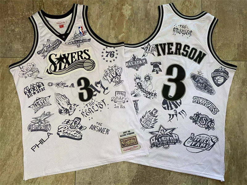 76ers 3 Allen Iverson White 1997-98 Hardwood Classics Jersey 76ers 3 Allen Iverson White 1997-98 Hardwood Classics Jersey