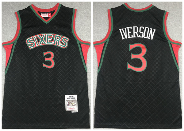 Men's Philadelphia 76ers #3 Allen Iverson Black Throwback Stitched Jersey Men's Philadelphia 76ers #3 Allen Iverson Black Throwback Stitched Jersey