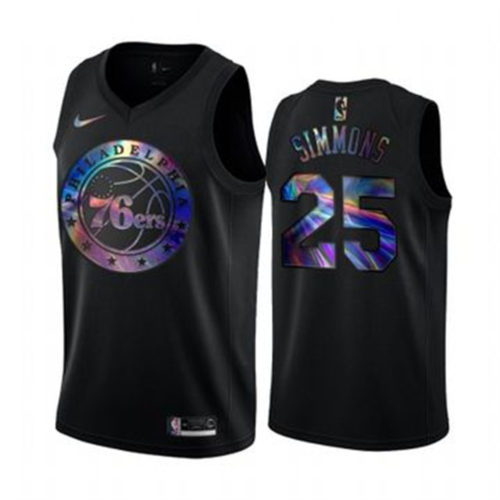 Nike 76ers #25 Ben Simmons Men's Iridescent Holographic Collection NBA Jersey - Black Nike 76ers #25 Ben Simmons Men's Iridescent Holographic Collection NBA Jersey - Black