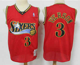 Men's Philadelphia 76ers #3 Allen Iverson Red Hardwood Classics Reload Swingman Throwback Jersey Men's Philadelphia 76ers #3 Allen Iverson Red Hardwood Classics Reload Swingman Throwback Jersey