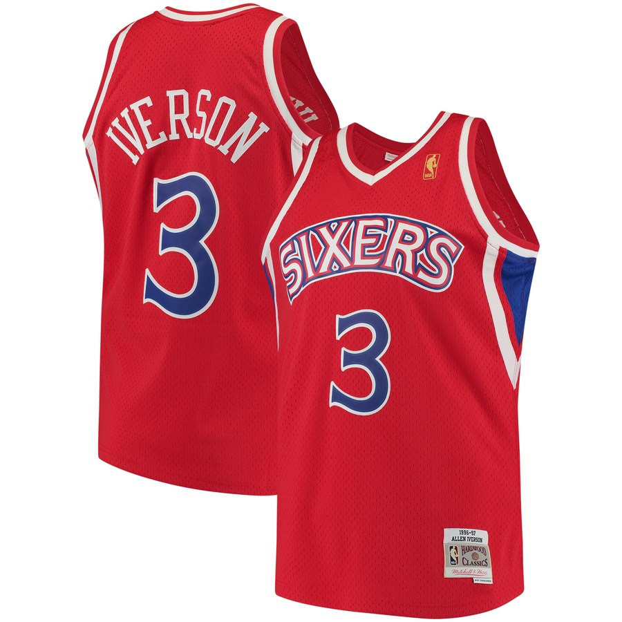 76ers 3 Allen Iverson Red 1996-97 Hardwood Classics Jersey 76ers 3 Allen Iverson Red 1996-97 Hardwood Classics Jersey