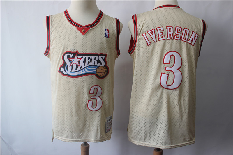 76ers #3 Allen Iverson Cream Hardwood Classics Jersey 76ers #3 Allen Iverson Cream Hardwood Classics Jersey
