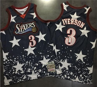 76ers #3 Allen Iverson Navy Throwback 1997 4th of July Stitched NBA Jersey 76ers #3 Allen Iverson Navy Throwback 1997 4th of July Stitched NBA Jersey