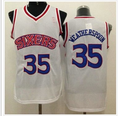 Philadelphia 76ers #35 Clarence Weatherspoon White Throwback NBA Jersey