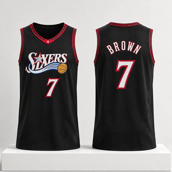 Men's Philadelphia 76ers #7 Jaylen Brown Black 2026 Stitched Jersey Men's Philadelphia 76ers #7 Jaylen Brown Black 2026 Stitched Jersey