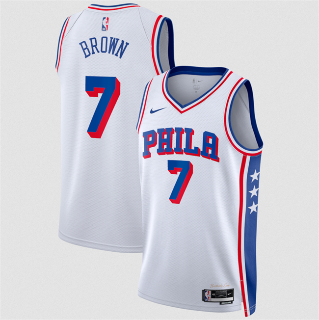 Men's Philadelphia 76ers #7 Jaylen Brown White 2026 Association Edition Stitched Jersey Men's Philadelphia 76ers #7 Jaylen Brown White 2026 Association Edition Stitched Jersey