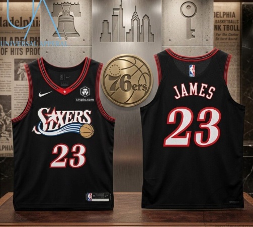Men's Philadelphia 76ers #23 LeBron James Black 2026 Stitched Jersey