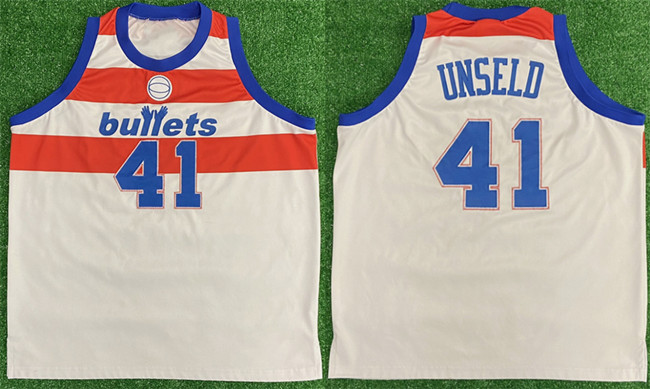 Men's Washington Bullets #41 Wes Unseld White Stitched Basketball Jersey Men's Washington Bullets #41 Wes Unseld White Stitched Basketball Jersey