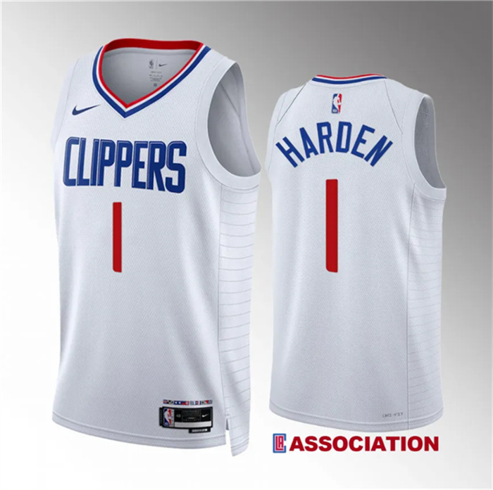 Men's Los Angeles Clippers #1 James Harden White Association Edition Stitched Jersey Men's Los Angeles Clippers #1 James Harden White Association Edition Stitched Jersey