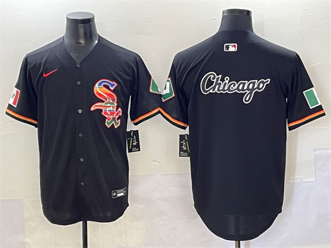 Men's Chicago White Sox Team Big Logo Black Mexico Limited Stitched Jersey 001 Men's Chicago White Sox Team Big Logo Black Mexico Limited Stitched Jersey 001