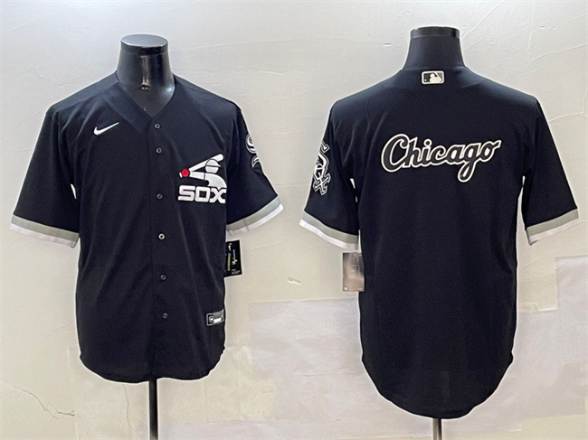 Men's Chicago White Sox Black Team Big Logo Cool Base Stitched Jersey 2