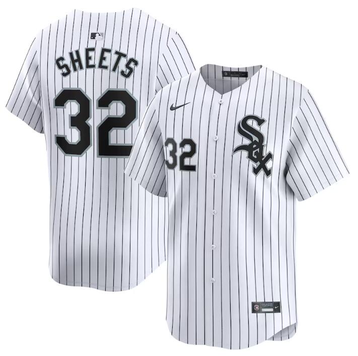 Men's Chicago White Sox #32 Gavin Sheets White 2024 Home Limited Stitched Baseball Jersey Men's Chicago White Sox #32 Gavin Sheets White 2024 Home Limited Stitched Baseball Jersey