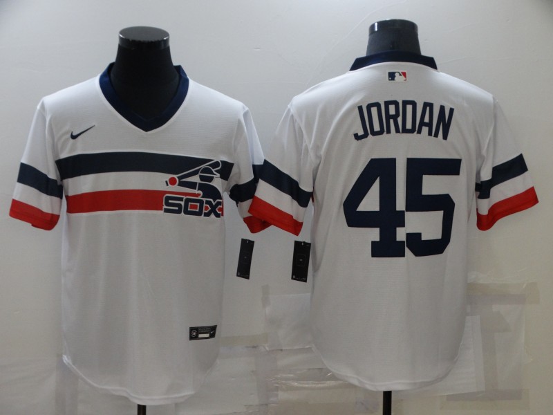 Men's Chicago White Sox #45 Michael Jordan White 2021 Throwback Cool Base Nike Jersey Men's Chicago White Sox #45 Michael Jordan White 2021 Throwback Cool Base Nike Jersey