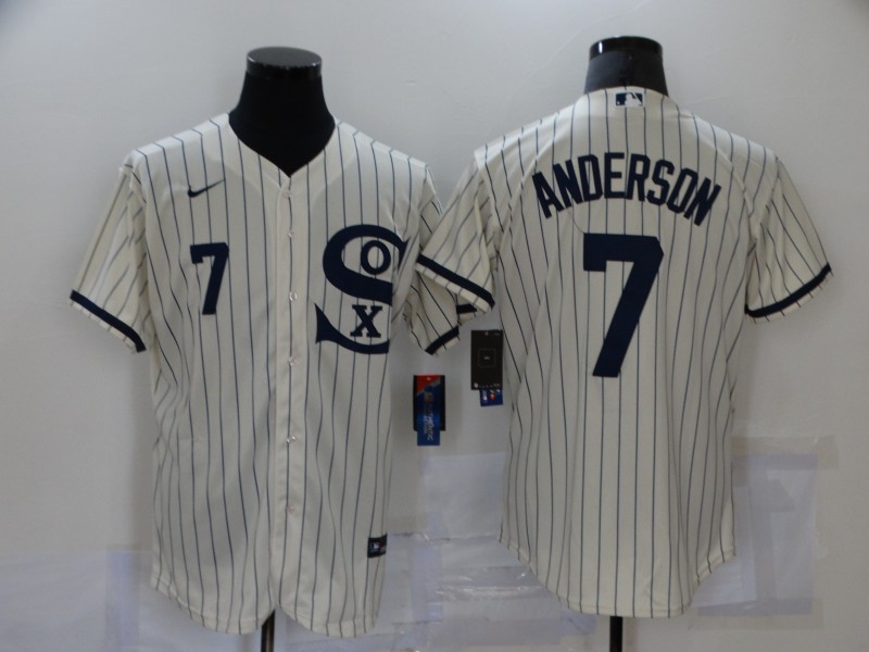 Men's Chicago White Sox #7 Tim Anderson 2021 Cream Navy Field of Dreams Number Flex Base Stitched Jersey Men's Chicago White Sox #7 Tim Anderson 2021 Cream Navy Field of Dreams Number Flex Base Stitched Jersey