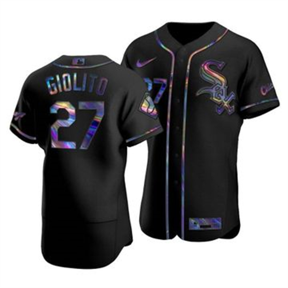 Chicago White Sox #27 Lucas Giolito Men's Nike Iridescent Holographic Collection MLB Jersey - Black Chicago White Sox #27 Lucas Giolito Men's Nike Iridescent Holographic Collection MLB Jersey - Black