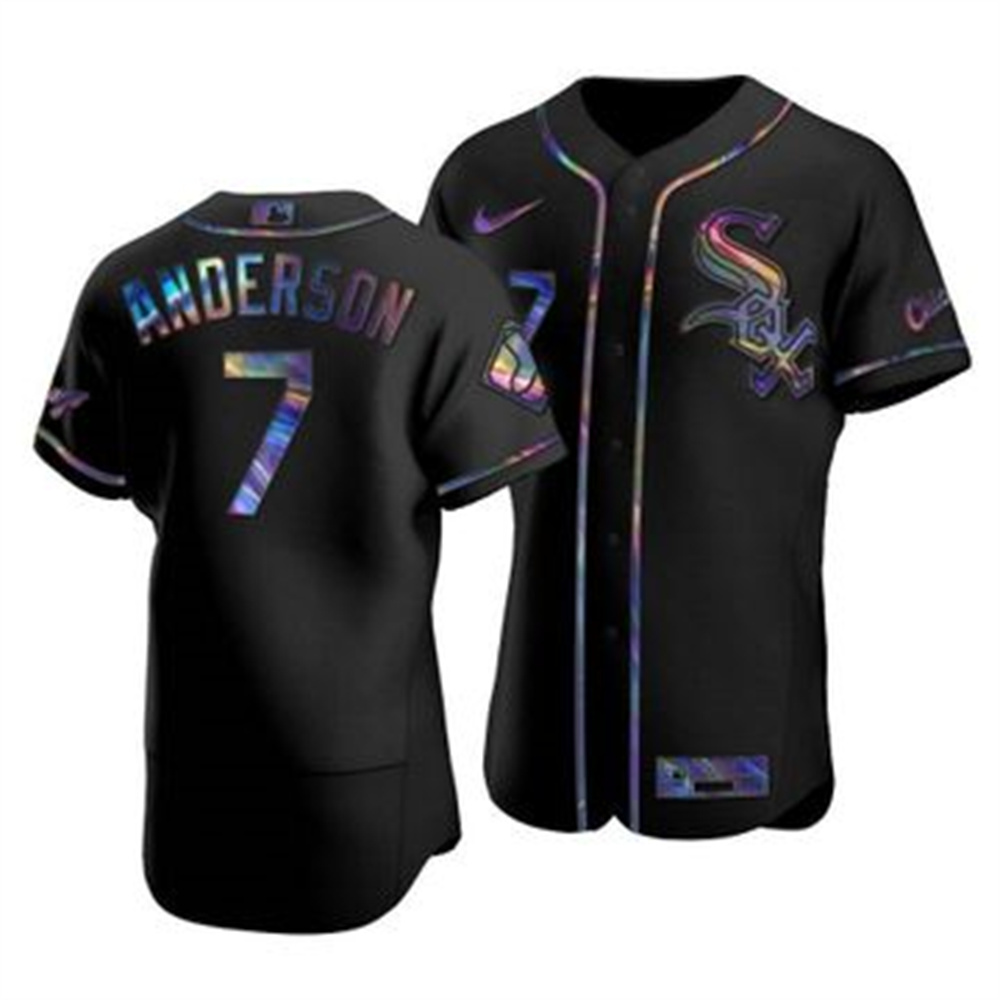 Chicago White Sox #7 Tim Anderson Men's Nike Iridescent Holographic Collection MLB Jersey - Black Chicago White Sox #7 Tim Anderson Men's Nike Iridescent Holographic Collection MLB Jersey - Black