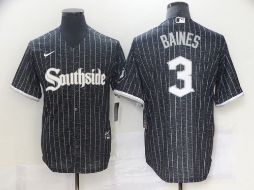 Men's Chicago White Sox #3 Harold Baines Black 2021 City Connect Stitched MLB Cool Base Nike Jersey Men's Chicago White Sox #3 Harold Baines Black 2021 City Connect Stitched MLB Cool Base Nike Jersey