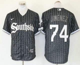Men's Chicago White Sox #74 Eloy Jimenez Black 2021 City Connect Stitched MLB Cool Base Nike Jersey Men's Chicago White Sox #74 Eloy Jimenez Black 2021 City Connect Stitched MLB Cool Base Nike Jersey