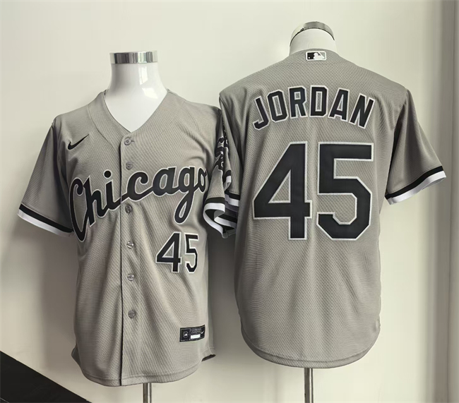 Men's Chicago White Sox #45 Michael Jordan Grey Cool Base Stitched Jersey