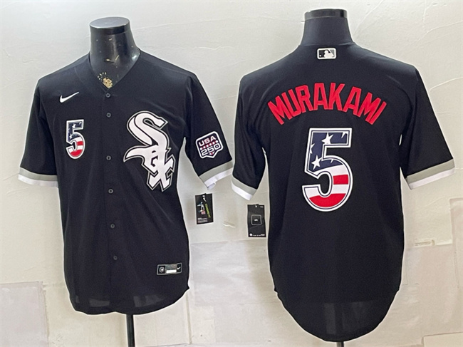 Men's Chicago White Sox #5 Munetaka Murakami Black 2026 USA 250 Fourth of July Stitched Baseball Jersey Men's Chicago White Sox #5 Munetaka Murakami Black 2026 USA 250 Fourth of July Stitched Baseball Jersey