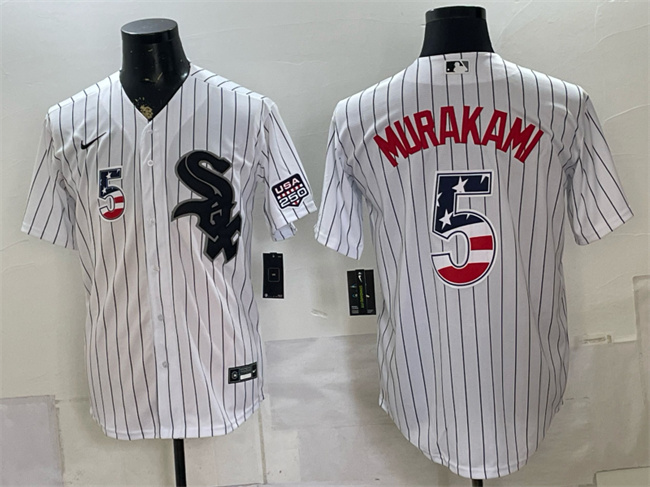 Men's Chicago White Sox #5 Munetaka Murakami White 2026 USA 250 Fourth of July Stitched Men's Chicago White Sox #5 Munetaka Murakami White 2026 USA 250 Fourth of July Stitched