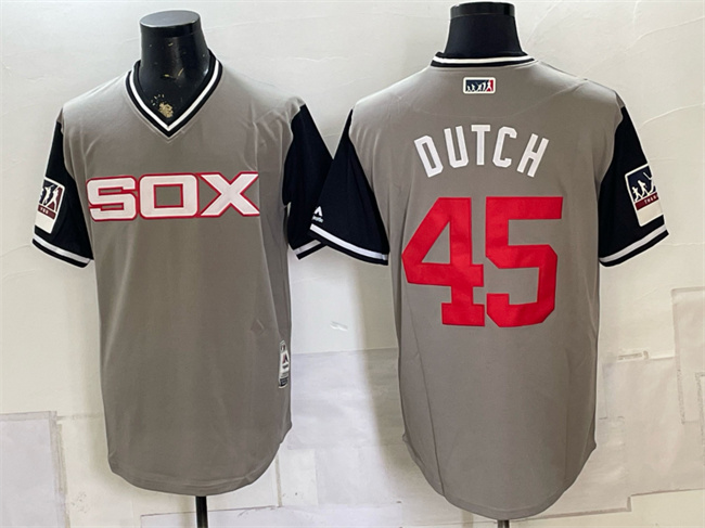 Men's Chicago White Sox #45 Dutch Grey Stitched Baseball Jersey
