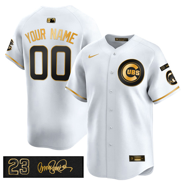 Men's Chicago Cubs Active Player Custom White Gold 'Ryne Sandberg Tribute' Vapor Limited V3 Stitched Baseball Jersey Men's Chicago Cubs Active Player Custom White Gold 'Ryne Sandberg Tribute' Vapor Limited V3 Stitched Baseball Jersey