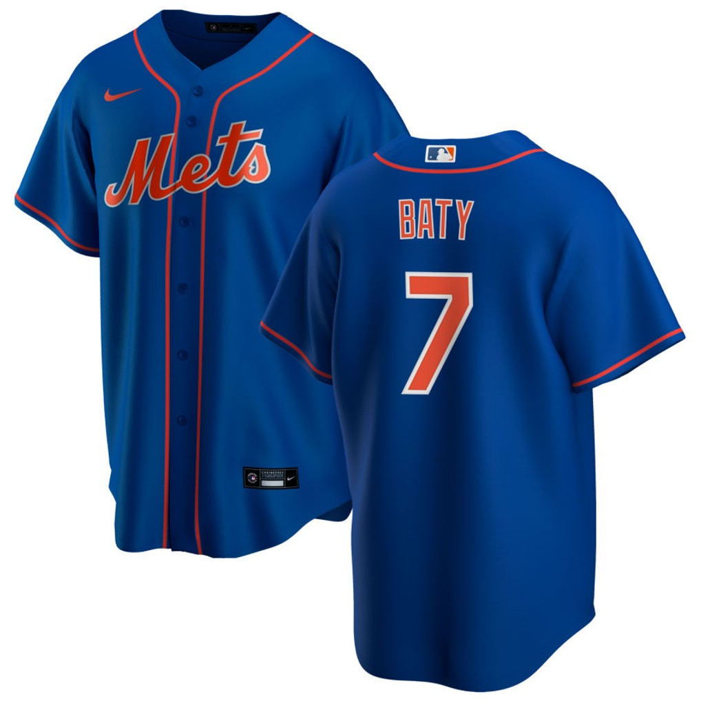 Men's New York Mets #7 Brett Baty Blue Cool Base Stitched Baseball Jersey Men's New York Mets #7 Brett Baty Blue Cool Base Stitched Baseball Jersey