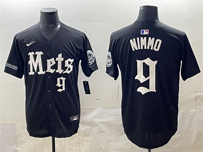 Men's New York Mets #9 Brandon Nimmo Black 'Gotham Gothic Edition' Vapor Premier Limited Stitched Baseball Jersey Men's New York Mets #9 Brandon Nimmo Black 'Gotham Gothic Edition' Vapor Premier Limited Stitched Baseball Jersey
