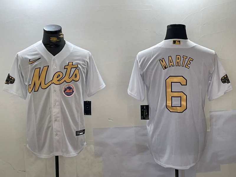 Men's New York Mets #6 Starling Marte 2022 All-Star White Cool Base Stitched Baseball Jersey Men's New York Mets #6 Starling Marte 2022 All-Star White Cool Base Stitched Baseball Jersey