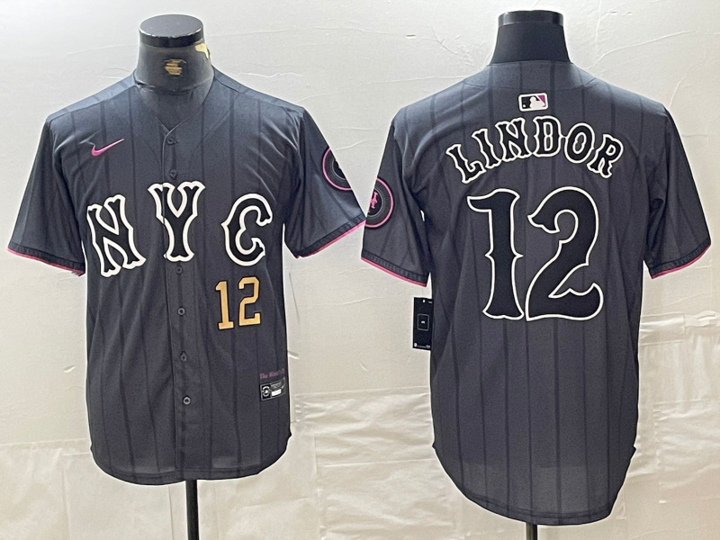 Men's New York Mets #12 Francisco Lindor Graphite 2024 City Connect Limited Stitched Baseball Jersey 6 Men's New York Mets #12 Francisco Lindor Graphite 2024 City Connect Limited Stitched Baseball Jersey 6