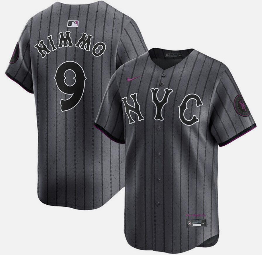 Men's New York Mets #9 Brandon Nimmo Graphite 2024 City Connect Limited Stitched Baseball Jersey Men's New York Mets #9 Brandon Nimmo Graphite 2024 City Connect Limited Stitched Baseball Jersey