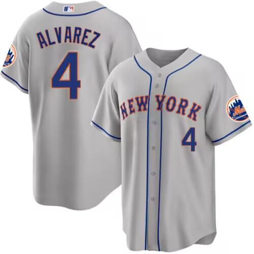 Men's New York Mets #4 Francisco álvarez Gray 2023 Cool Base Stitched Baseball Jersey Men's New York Mets #4 Francisco álvarez Gray 2023 Cool Base Stitched Baseball Jersey
