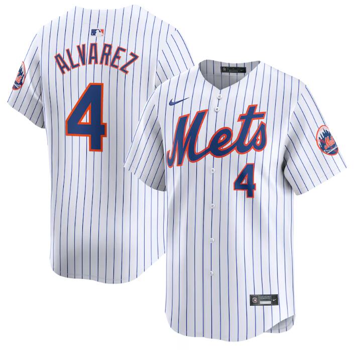 Men's New York Mets #4 Francisco Alvarez White 2024 Home Limited Stitched Baseball Jersey Men's New York Mets #4 Francisco Alvarez White 2024 Home Limited Stitched Baseball Jersey