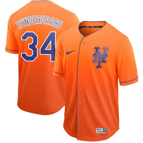 Mets #34 Noah Syndergaard Orange Fade Authentic Stitched Baseball Jersey Mets #34 Noah Syndergaard Orange Fade Authentic Stitched Baseball Jersey