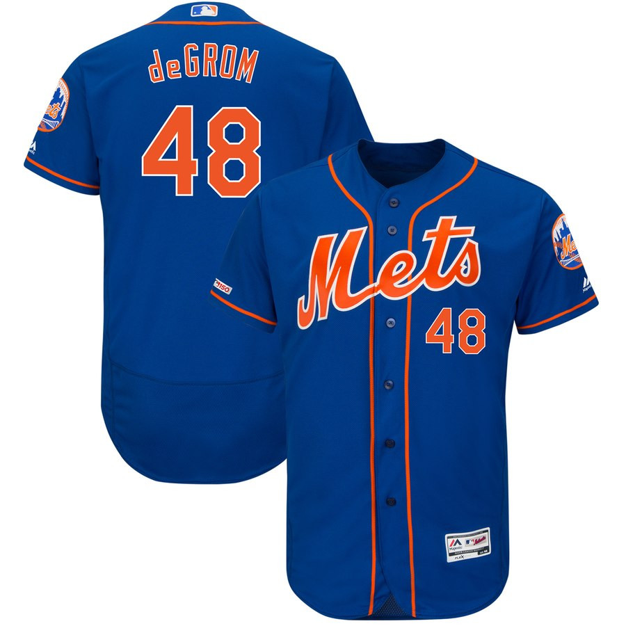 Mets 48 Jacob DeGrom Royal 150th Patch Flexbase Jersey Mets 48 Jacob DeGrom Royal 150th Patch Flexbase Jersey