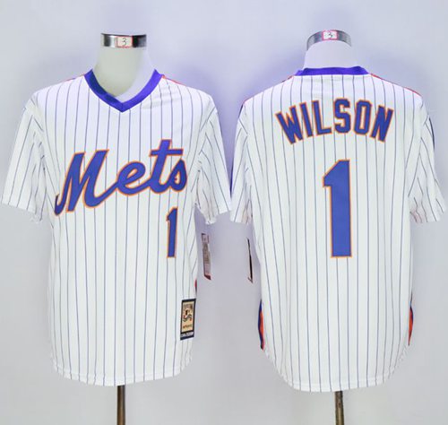 Mitchell and Ness Mets #1 Mookie Wilson Stitched White Blue Strip Throwback MLB Jersey Mitchell and Ness Mets #1 Mookie Wilson Stitched White Blue Strip Throwback MLB Jersey
