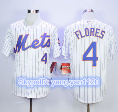 Mets #4 Wilmer Flores White(Blue Strip) Home Cool Base Stitched MLB Jersey