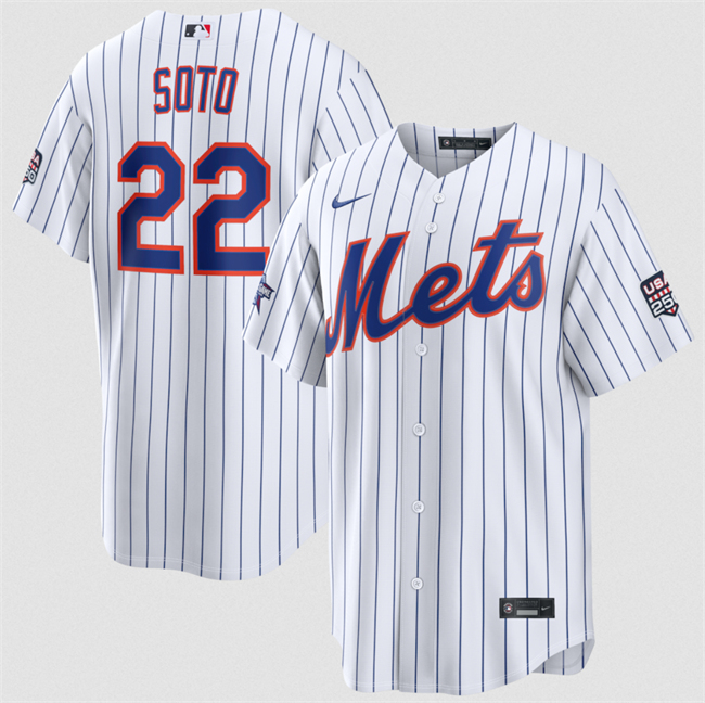 Men's New York Mets #22 Juan Soto White 2026 All-Star Game & USA 250 Patch Stitched Baseball Jersey Men's New York Mets #22 Juan Soto White 2026 All-Star Game & USA 250 Patch Stitched Baseball Jersey