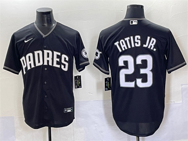 Men's San Diego Padres #23 Fernando Tatis Jr. Black Stitched Baseball Jersey 5 Men's San Diego Padres #23 Fernando Tatis Jr. Black Stitched Baseball Jersey 5