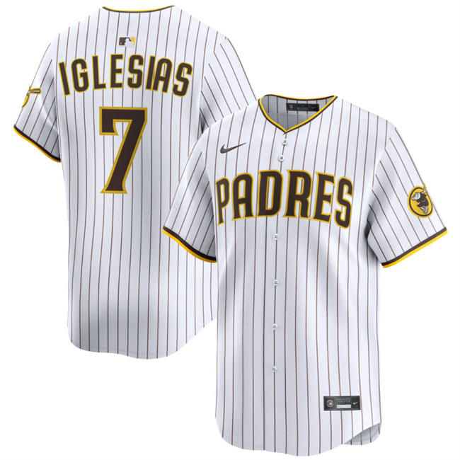 Men's San Diego Padres #7 Jose Iglesias White 2024 Home Limited Stitched Baseball Jersey Men's San Diego Padres #7 Jose Iglesias White 2024 Home Limited Stitched Baseball Jersey