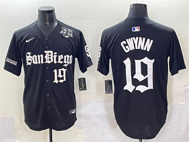 Men's San Diego Padres #19 Tony Gwynn Black Gothic Edition Vapor Limited Stitched Baseball Jersey Men's San Diego Padres #19 Tony Gwynn Black Gothic Edition Vapor Limited Stitched Baseball Jersey